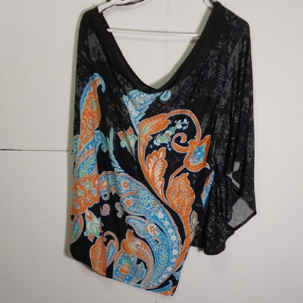 Ashley Stewart Black and Orange Paisley Blouse